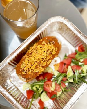 Vegan curry dog at Aygi in Yerevan