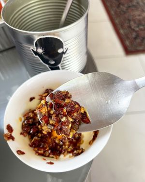 Spicy'n'sweet addition (chili, dates) for Kuksi soup at Aygi in Yerevan