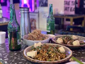 Centre back: vegan fried mushroom mountain  at Tae Tae Tae (태태태) in Busan