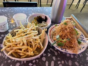 Mushroom mountain and side fries  at Tae Tae Tae (태태태) in Busan