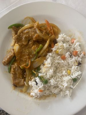 Fake chicken in peanut sauce was amazing!! I shared this with my hubby as had veg spring rolls for starters. Great portion sizes  at Amani in Tenerife