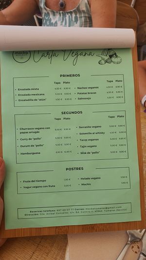 Vegan menu at Mocka Tomares in Tomares