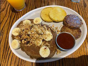 Vegan Gluten Free Banana Pancakes with Beyond Sausage and Zero Egg  at Morning Shift in Kennesaw