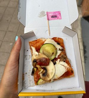Slice of the vegan pizza  at Dr. Pizza in Sant Joan Despi