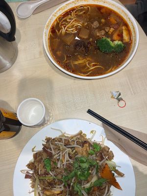 Braised Soup Noodles - best noodle soup I can remember eating (top) and Joyvegan Stir Fried Flat Rice Noodle - essentially Char Kway Teow (bottom)  at Joyve Cafe in Auckland
