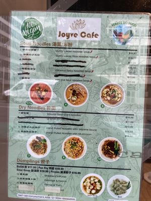 Just one page of the menu  at Joyve Cafe in Auckland