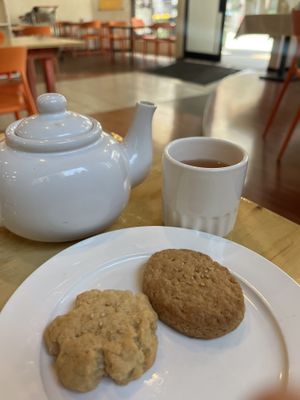Rooibos tea and cookies  at Joyve Cafe in Auckland