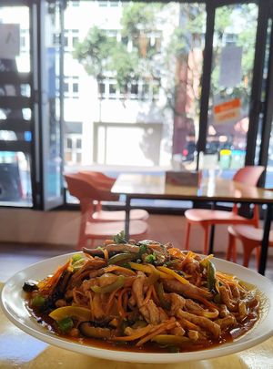 Mushroom with shredded pork(v) and handpulled noodles at Joyve Cafe in Auckland