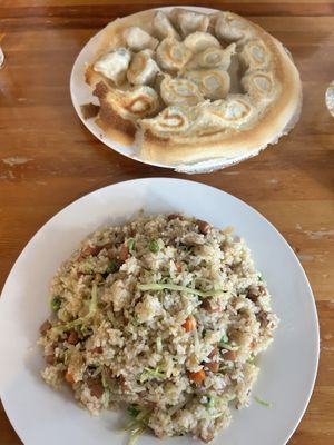 Fried rice (not the spicy one) and pan fry dumplings  at Joyve Cafe in Auckland