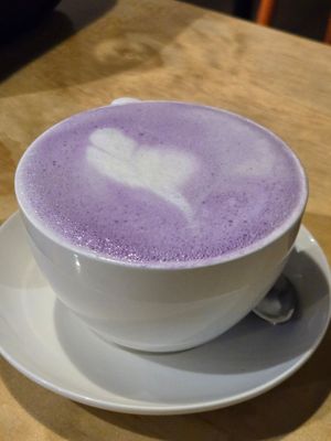 Purple potato fresh soy latte at Joyve Cafe in Auckland