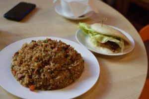 Fried rice and teriyaki bao bun at Joyve Cafe in Auckland