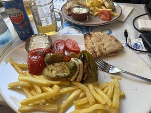 Veggie souvlaki (halloumi based 🙁)  at Meli Restaurant in Rhodes
