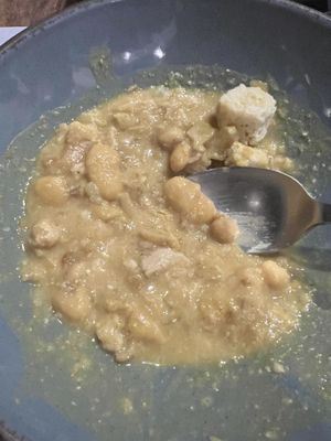 Doesnt look nice but tasted very gut- several beans with tahinsauce   at Lola in Crete