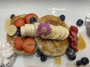 Vegan pancakes with a variety of topping choices and option to add plant protein scoop  at FUEL Shack in Halifax