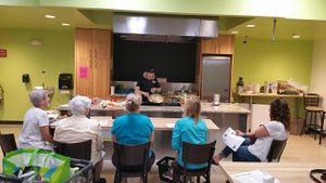Whole Food Plant Based cooking class featuring Portabella Mushroom Fajitas, Spicy Black Bean Schmear, Cashew Sour Creame, & Confetti Rice.  She modified a family favorite to vegan. at Natural Grocers in Boise