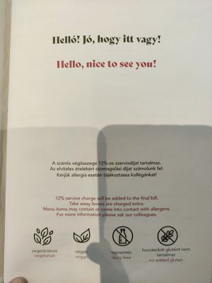 Menu at Franziska in Budapest