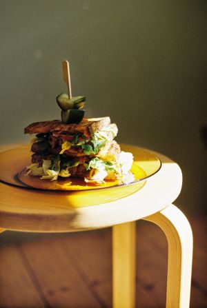 Vegan Pulled Oyster Mushroom BBQ Sandwich at Harvest  in Berlin