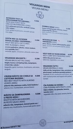 Meni/Menu at Good Food in Podgorica