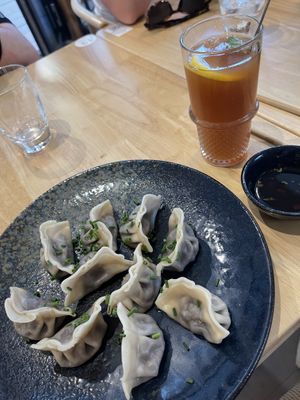 ‘Maultaschen’ Gyozas. They had some sort of red cabbage filling. Very tasty    at Isst Balance  in Titisee-neustadt