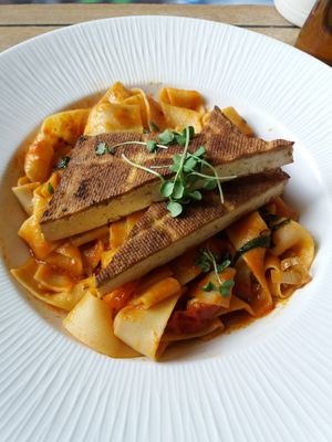 Grilled smoked tofu at Pannónia Restaurant in Szombathely