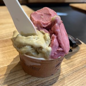 Pistachio and pear hibiscus sorbet  at Amorino in Aix-en Provence