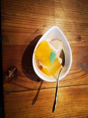 Fruit and soy cream dessert at Collaboration Cafeteria - コラボ食堂 in Ueda