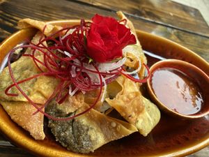 Fried dumplings with mushrooms   at Padme Hum  in Munich