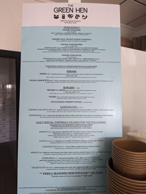 Menu at The Green Hen in Orihuela
