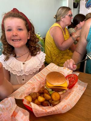 Double chicken burger with cheese slices  at The Green Hen in Orihuela