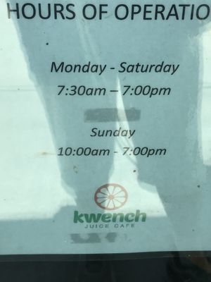 Kwench Juice Cafe hours - Raleigh location   at Kwench Juice Cafe in Raleigh