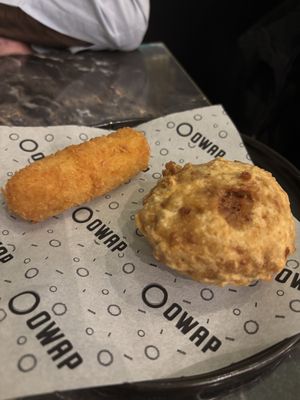 Crocchè e frittatina di pasta alla carbonara   at OWAP in Naples