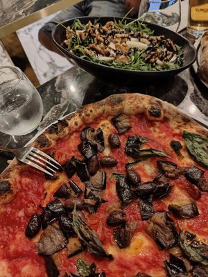 Norman salad without the cheese, plus rocket, pear and walnut salad at OWAP in Naples