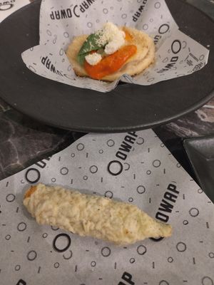 Vegan zucchini flower and montanarina at OWAP in Naples