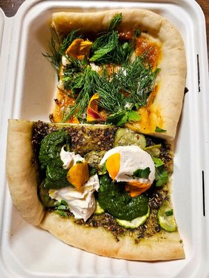 Summer mana'eesh at Mishmish Souq in Oakland