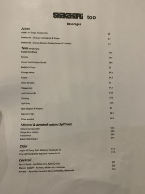 Drinks menu  at Shakahari Too in South Melbourne