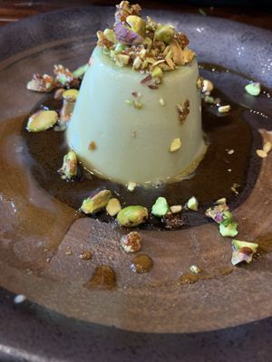 Panacotta. Very good, made with soy. Would be even better made with coconut milk imo!   at Shakahari Too in South Melbourne