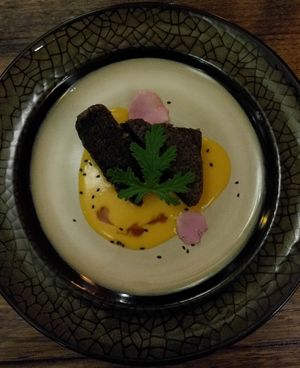 Black sesame pudding - tasted as good as it looks! at Shakahari Too in South Melbourne