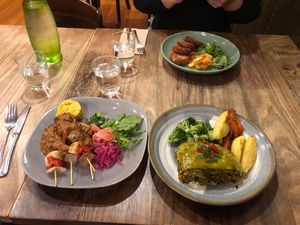 Satay and lasagna.  at Shakahari Too in South Melbourne