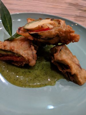 Rice paper roll with avocado and light tempura batter at Shakahari Too in South Melbourne