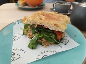 Coronation chickpea sando at Dudley and George's in Llandudno