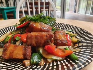 Chili basil mock pork belly at Taste of Asia Wollongong  in Wollongong