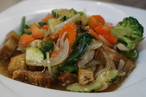 Stir fried Ginger sauce with mock pork belly at Taste of Asia Wollongong  in Wollongong