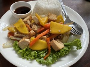 Mango tofu stirfry  at Pu Rock Cafe in Phnom Penh
