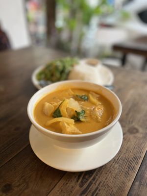 Amok Tofu (coconut based pineapple curry with thai basil)  at Pu Rock Cafe in Phnom Penh