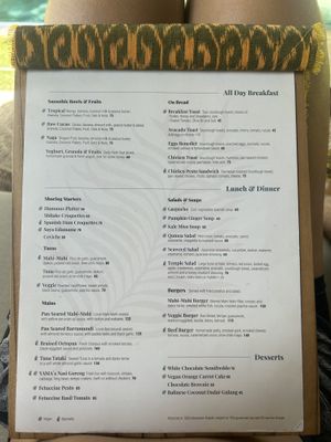 menu- clearly labeled vegan options!!  at Yama Balian Hotel & Restaurant in Tabanan