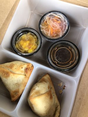 Samosa Appetizer To-Go w/ Toppings at Sanaa in Lake Buena Vista