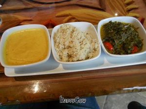 Stewed lentils, Basmati rice, and mixed seasonal greens with tomatoes at Sanaa in Lake Buena Vista