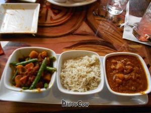 Vindaloo-style vegetables, Basmati rice, and spicy peas, chickpeas, and potatoes at Sanaa in Lake Buena Vista