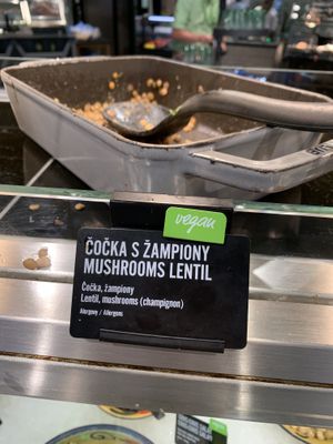 Warm lentil and mushroom dish  at PRG - Marché Mövenpick in Prague