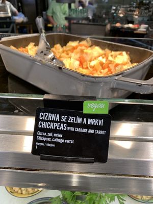 Warm dish with cabbage, carrots and chickpeas   at PRG - Marché Mövenpick in Prague